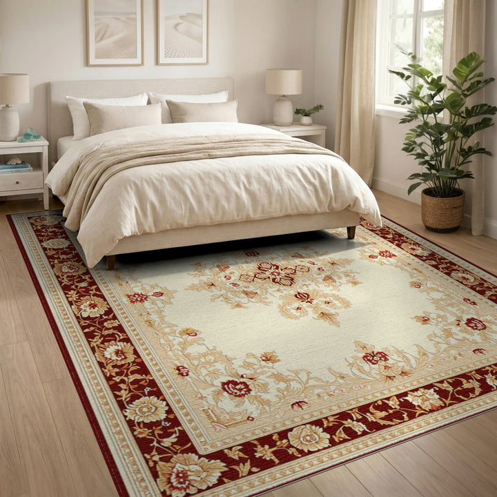 Red Persian Floral Medallion Area Rug