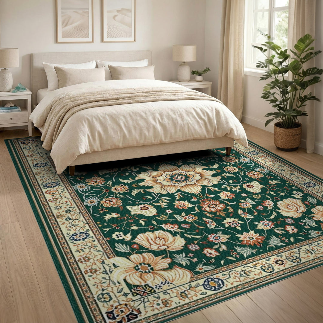Green Floral Persian Area Rug