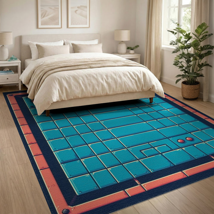 Retro Pixel Blue Teal Area Rug