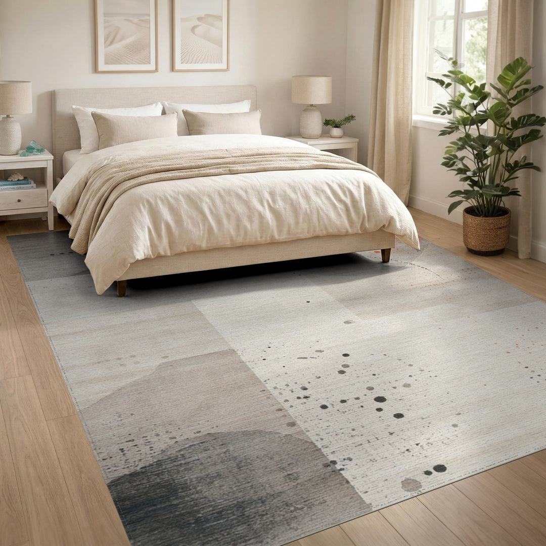Abstract Beige Area Rug with Orange Accents
