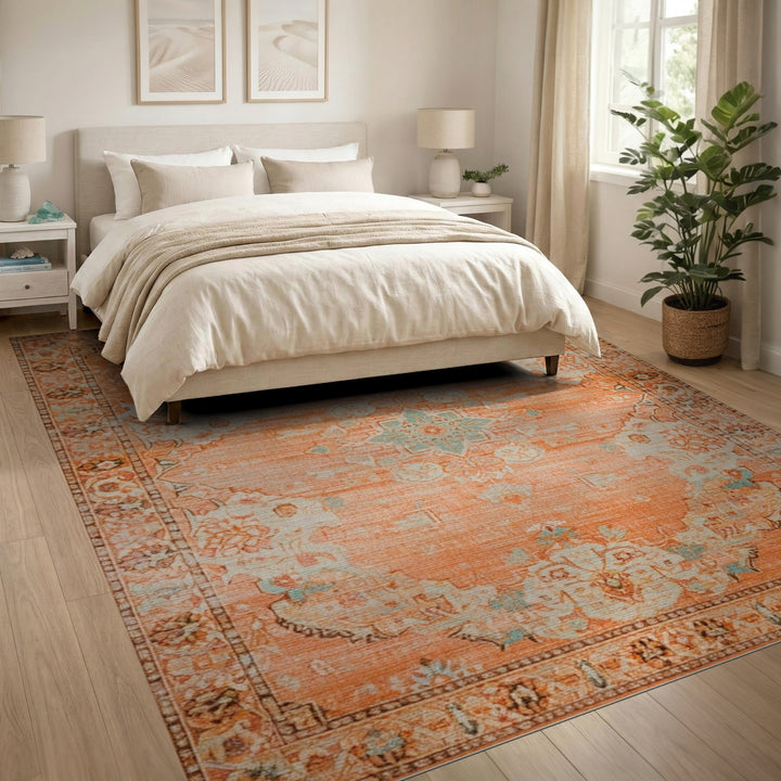 Orange Distressed Vintage Medallion Area Rug