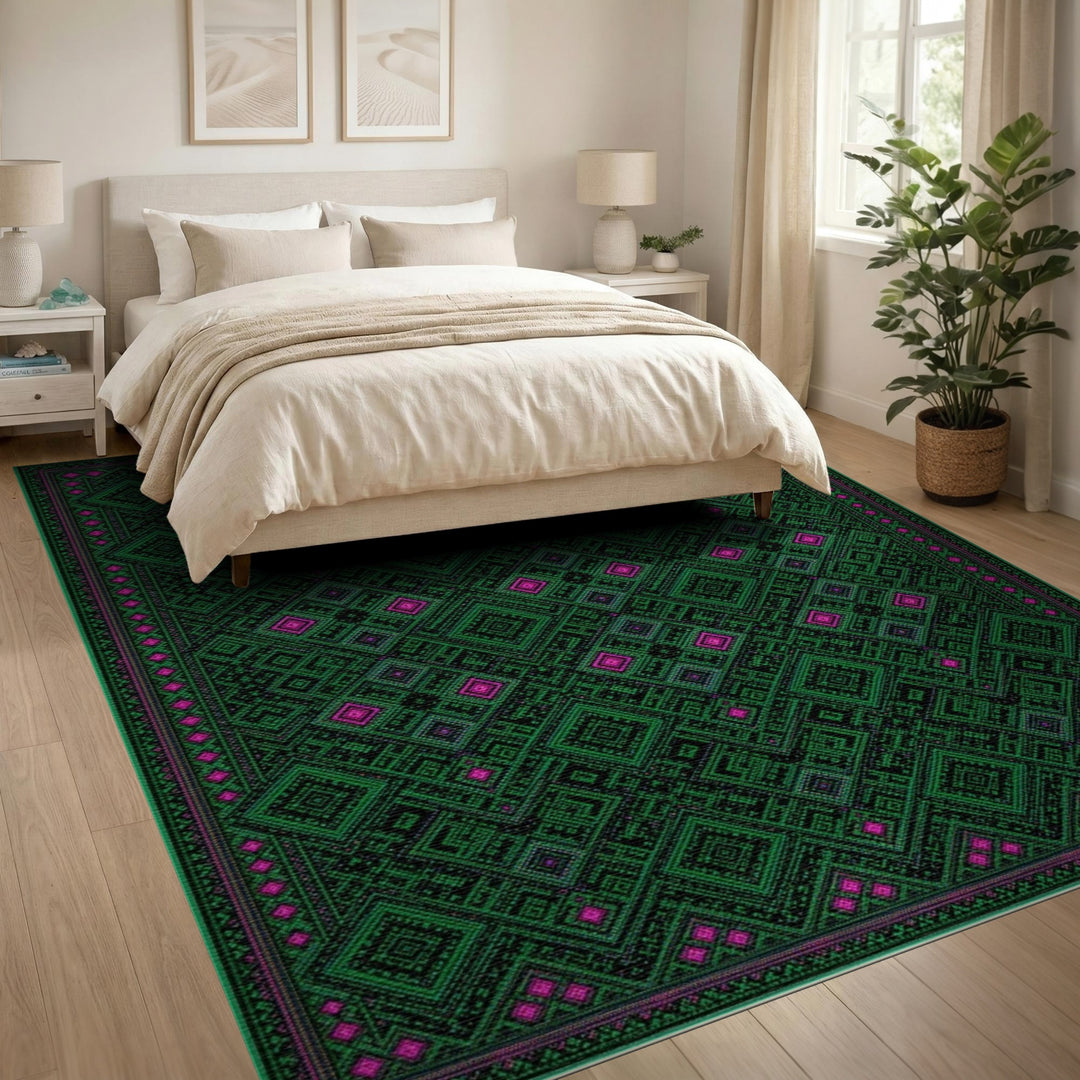 Green Geometric Diamond Area Rug