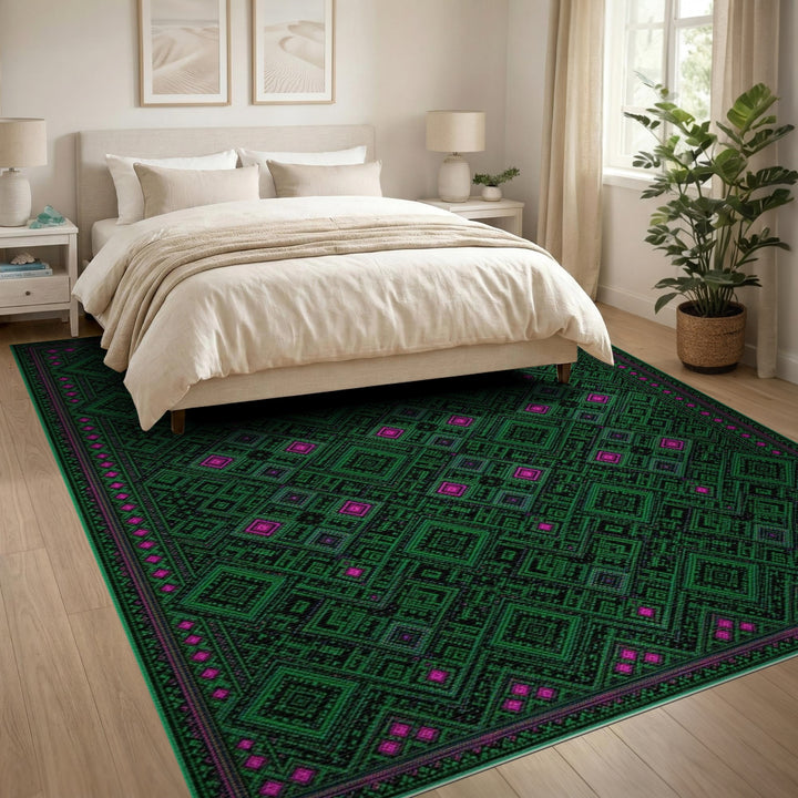 Green Geometric Diamond Area Rug