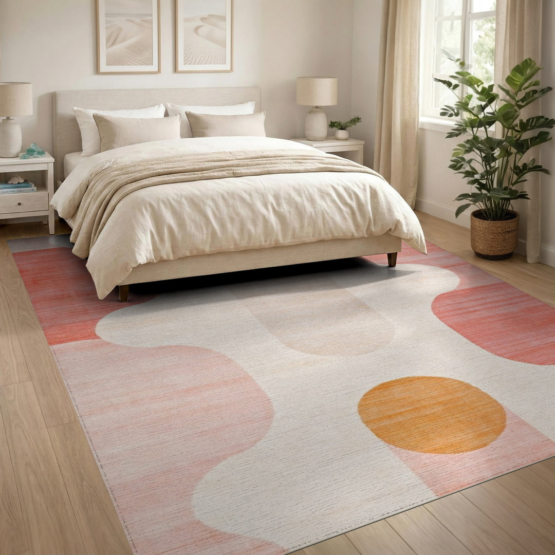 Pink Geometric Wave Geometric Modern Area Rug