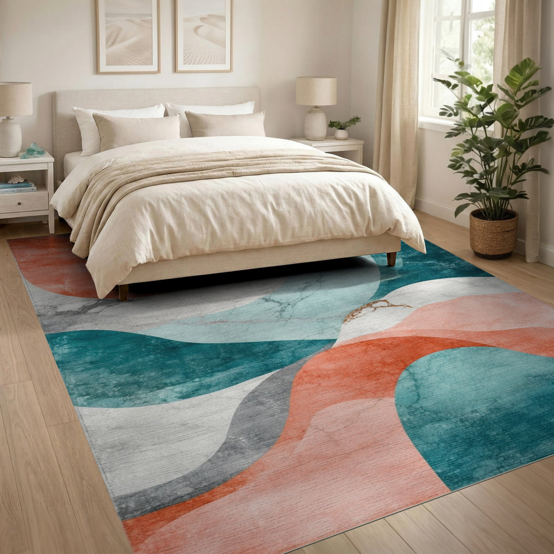 Abstract Teal Coral Marble Area Rug