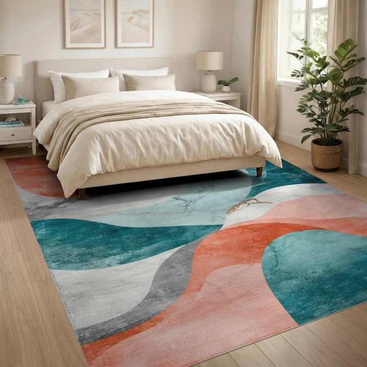 Abstract Teal Coral Marble Area Rug