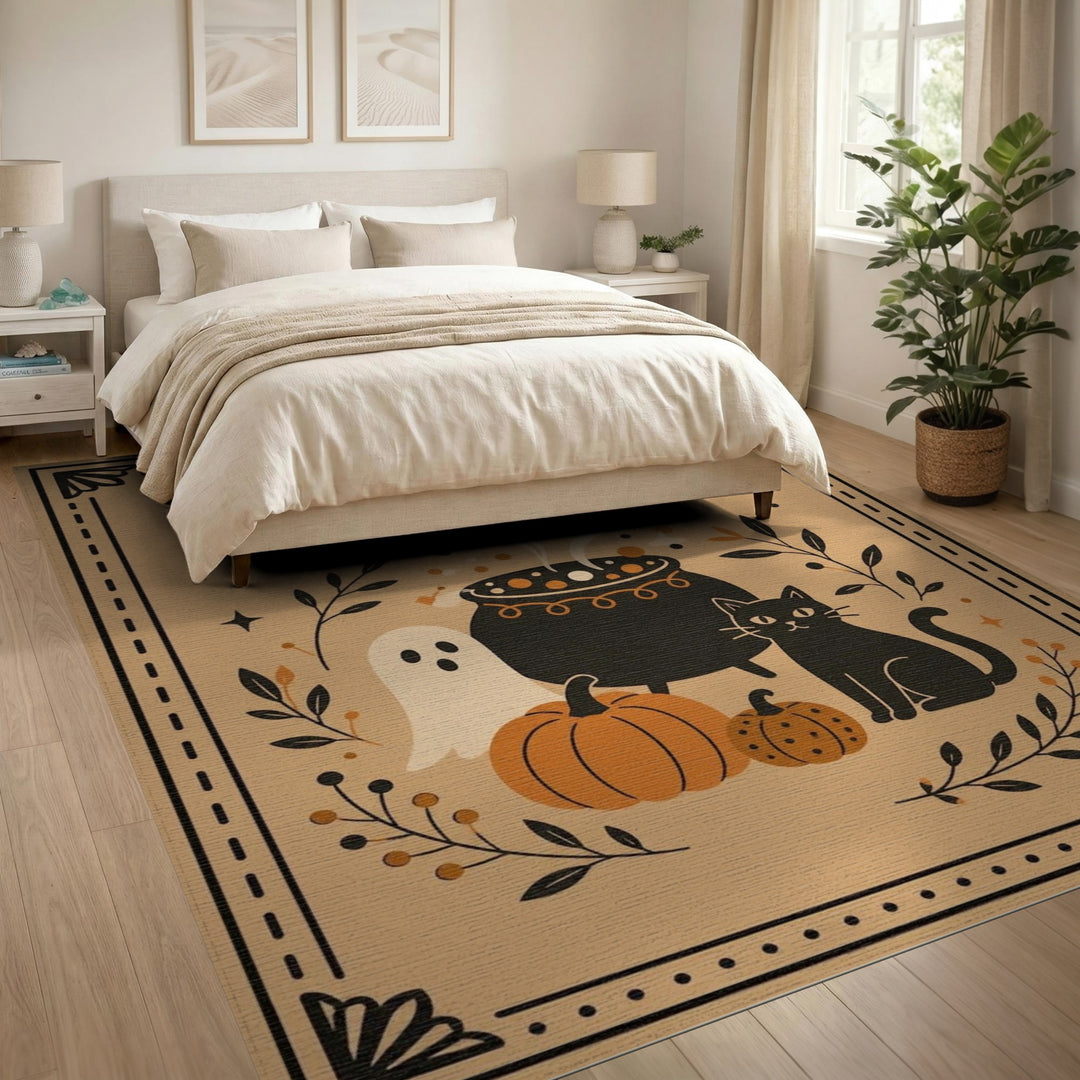 Halloween Cauldron Black Cat Area Rug