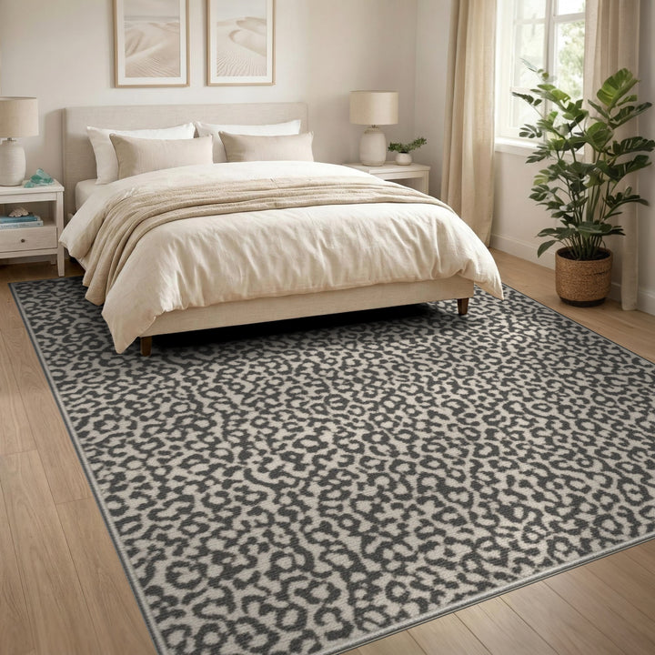 Leopard Print Beige Washable Area Rug