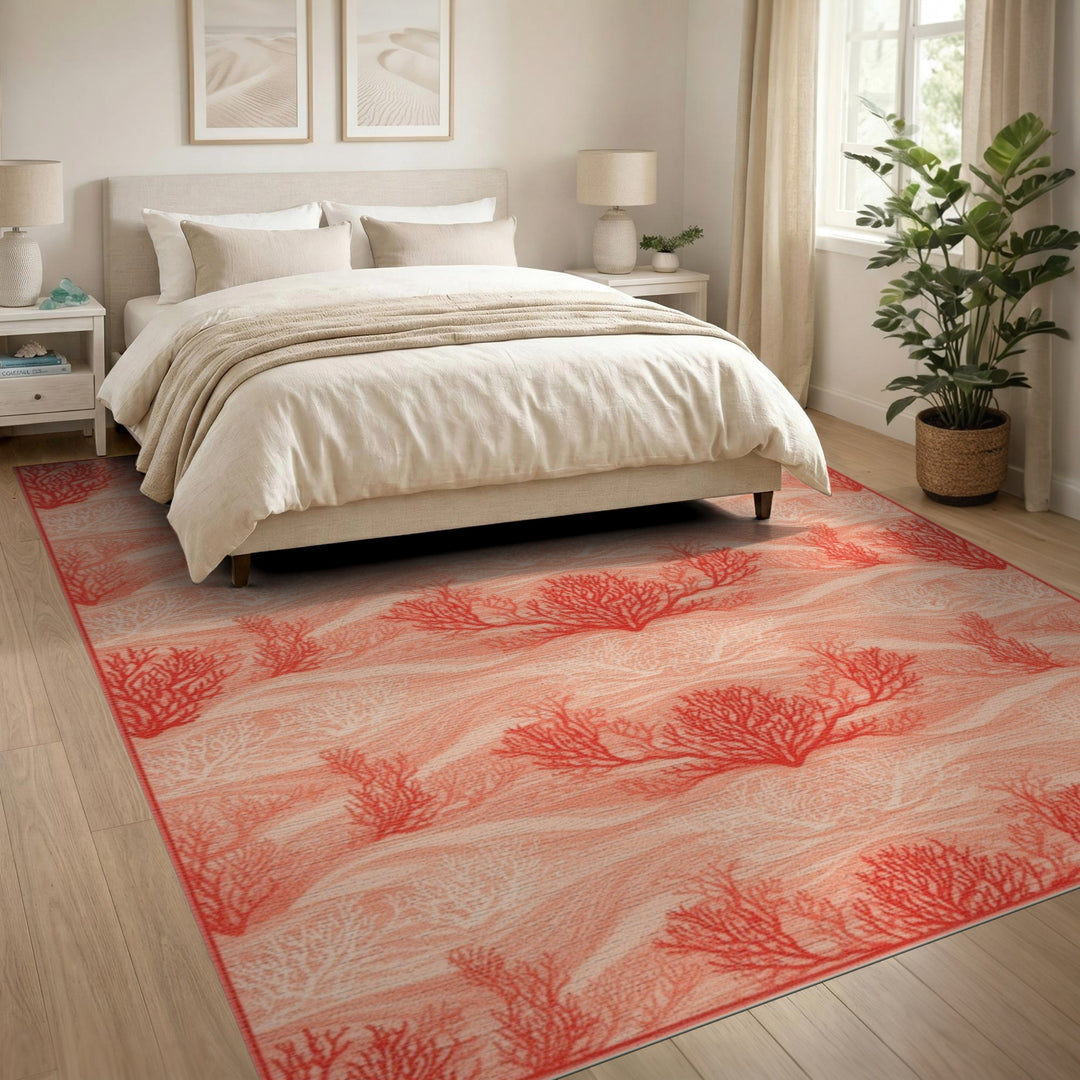 Red Coral Wave Coastal Area Rug