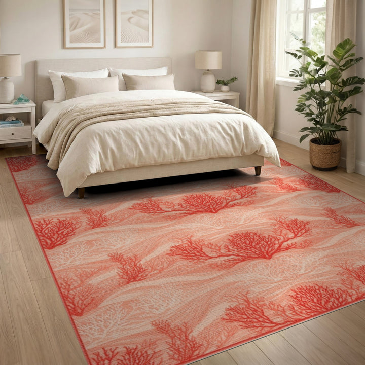 Red Coral Wave Coastal Area Rug