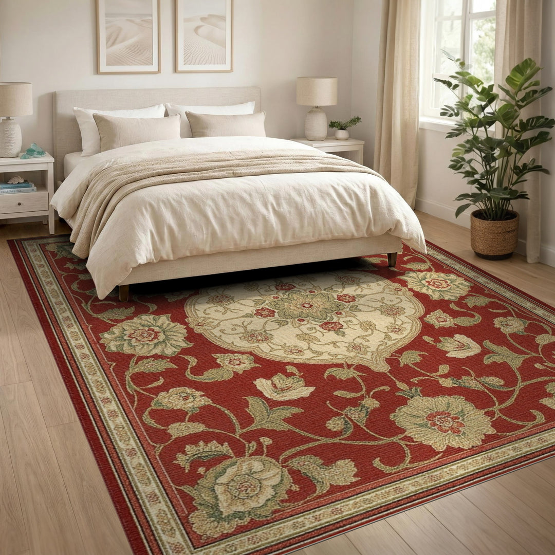 Red Floral Medallion Persian Area Rug