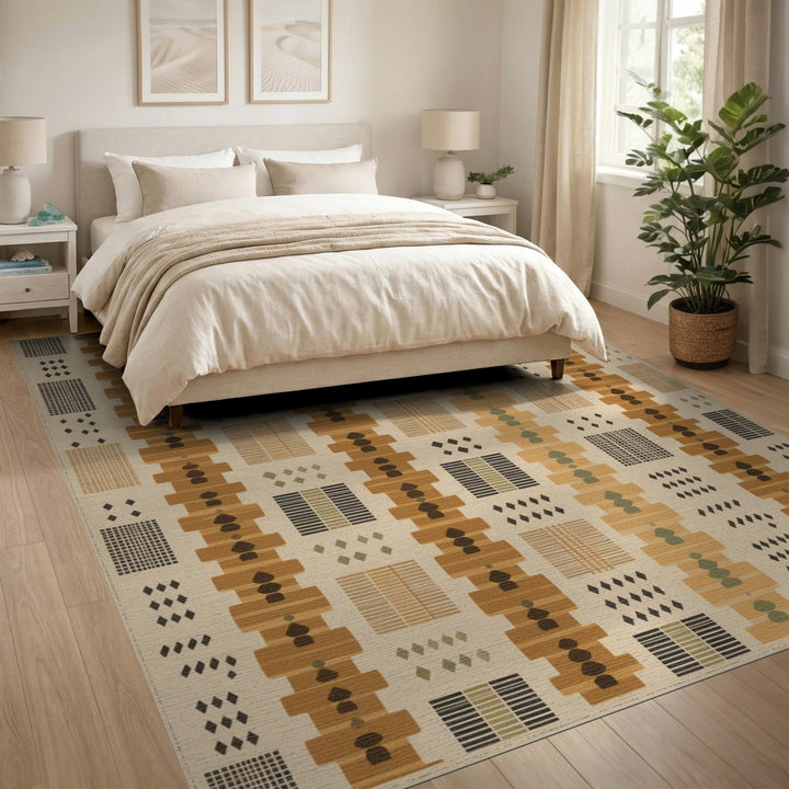 Brown Geometric Stacked Motif Area Rug