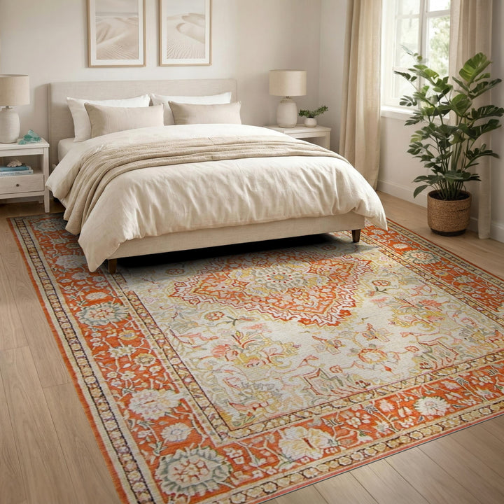 Orange Persian Floral Traditional Persian Area Rug
