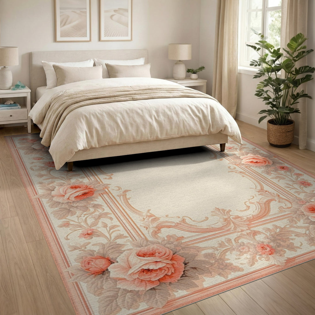 Blush Pink Rose Ornate Vintage Rug