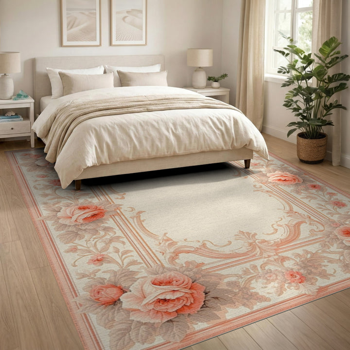 Blush Pink Rose Ornate Vintage Rug