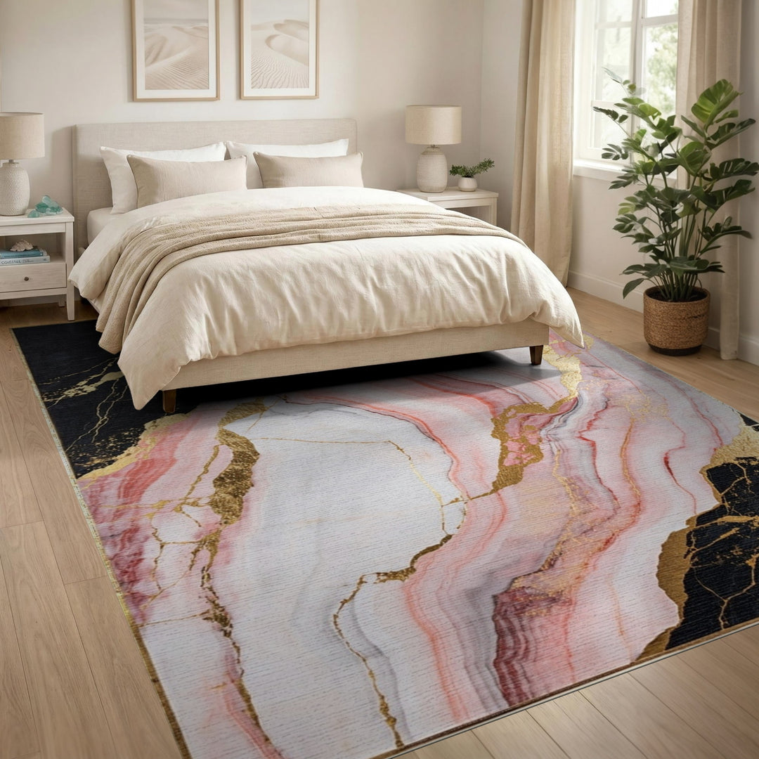 Marble Pink Marble Gold Abstract Area Rug