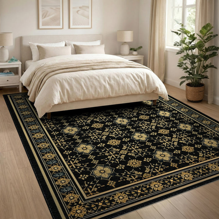 Black and Gold Persian Area Rug