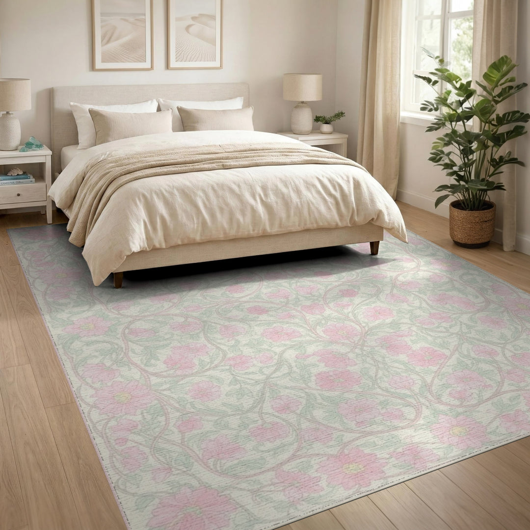 Pink Floral Vintage Washable Area Rug