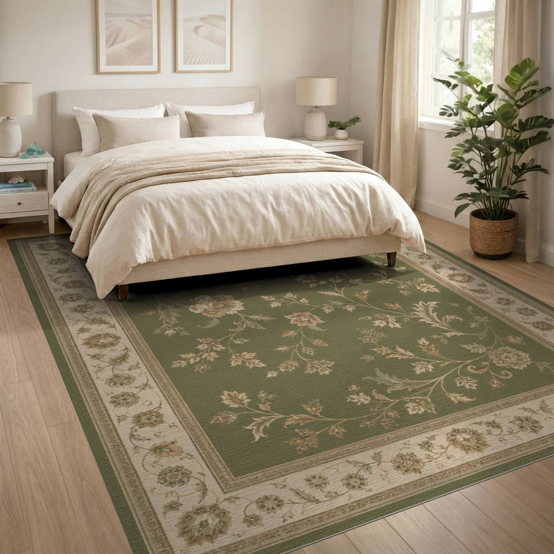 Green Floral Vintage Area Rug