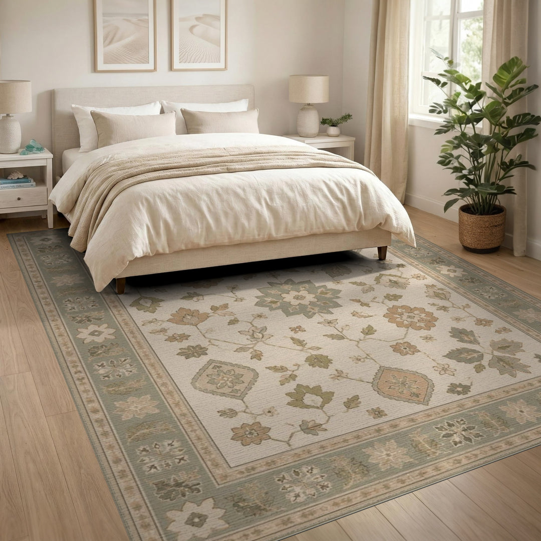 Beige Floral Vintage Medallion Area Rug