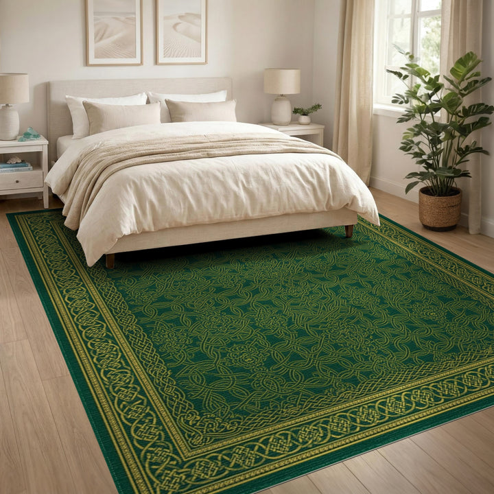 Green Gold Floral Knot Area Rug