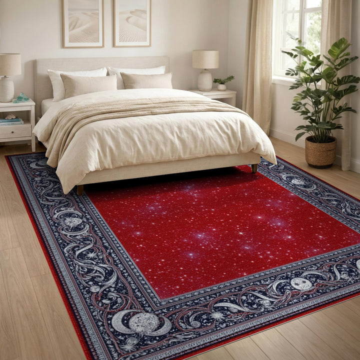 Red Starry Celestial Area Rug