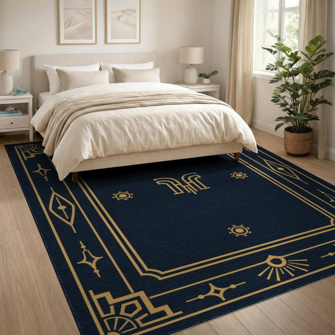 Navy Gold Geometric Area Rug