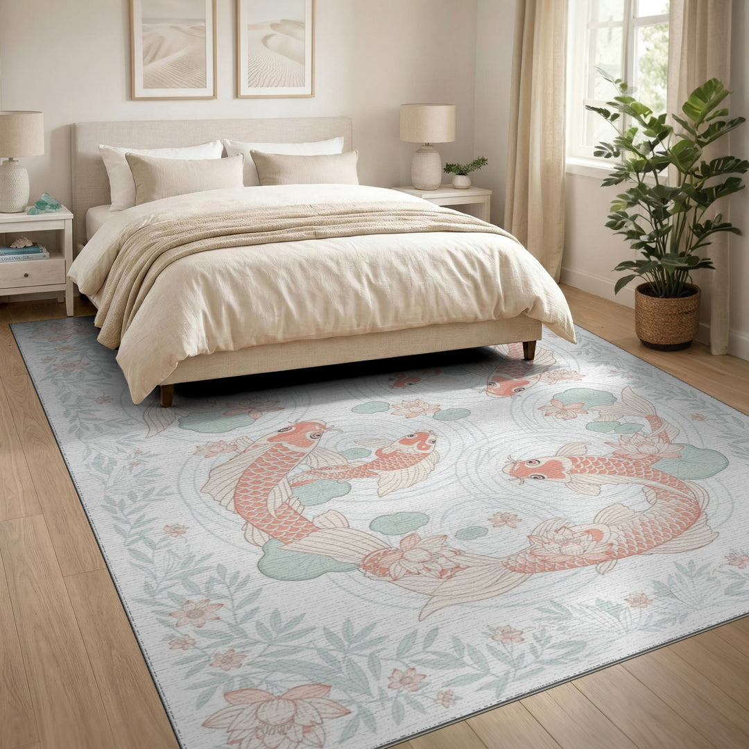 Pink Koi Lotus Washable Area Rug