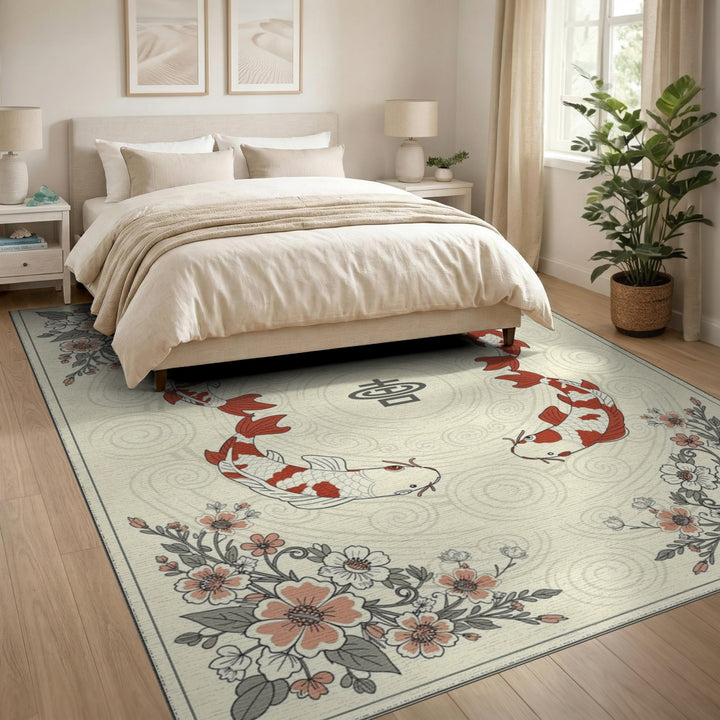 Koi Fish Double Happiness Washable Area Rug