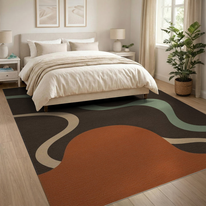 Abstract Area Abstract Wave Brown Area Rug