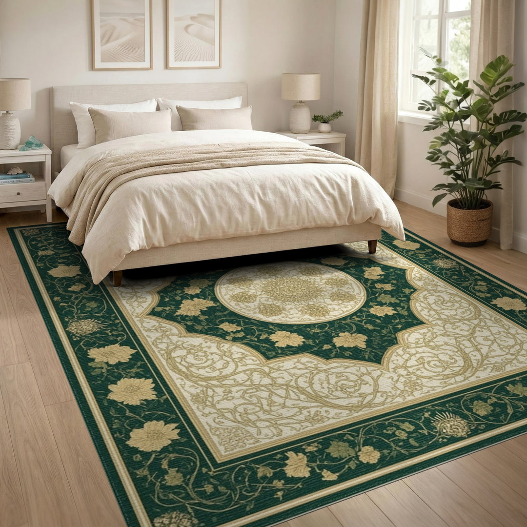 Traditional Persian Green Traditional Persian Floral Area Rug