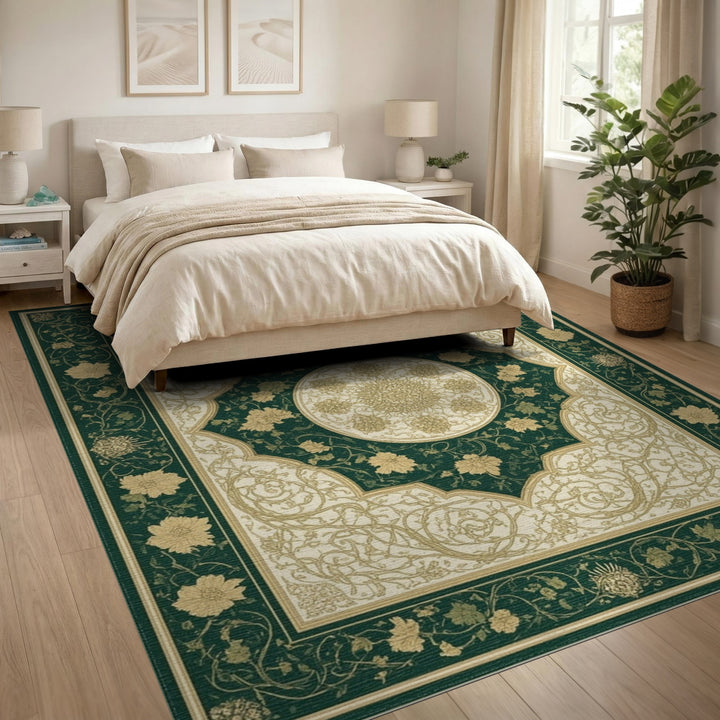 Traditional Persian Green Traditional Persian Floral Area Rug