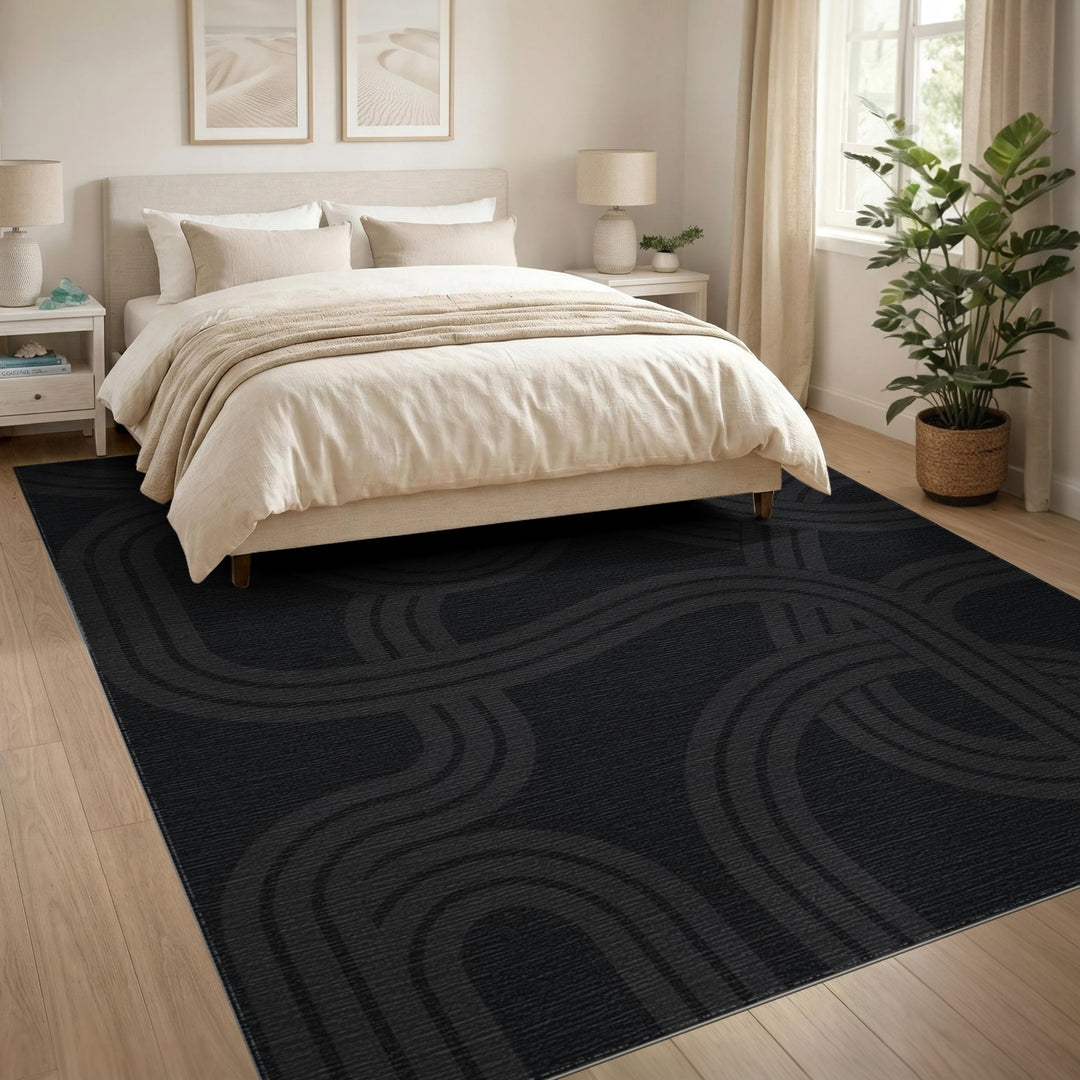 Black Interlocking Loops Geometric Area Rug