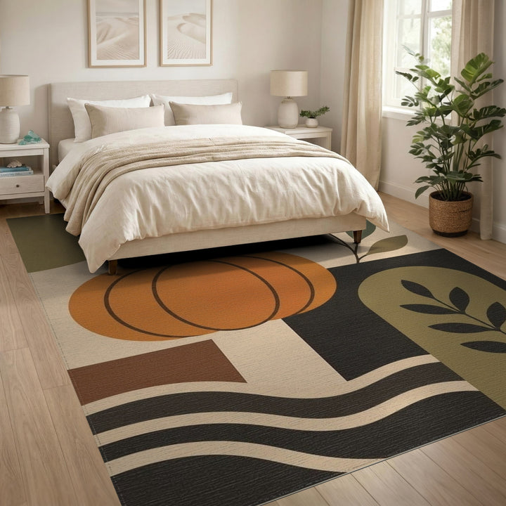 Orange Pumpkin Geometric Area Rug