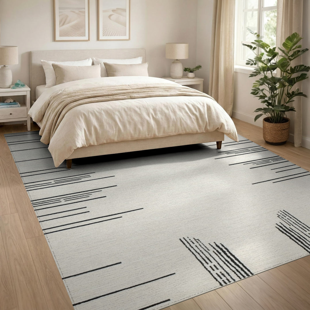Black and White Black White Linear Geometric Area Rug