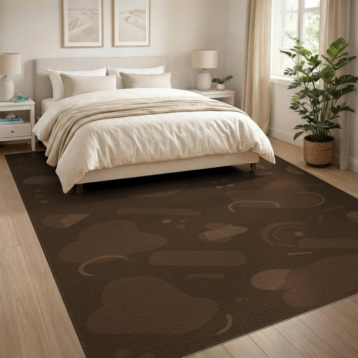 Brown and Tan Brown Abstract Washable Area Rug