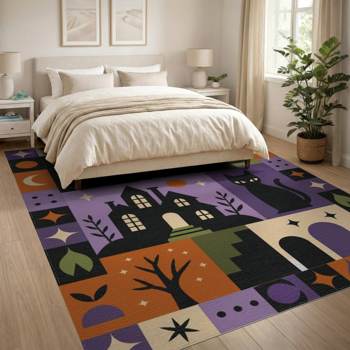 Black Cat Patchwork Geometric Area Rug