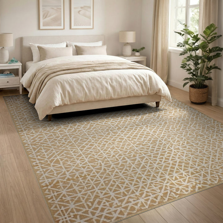 Beige Geometric Lattice Area Rug