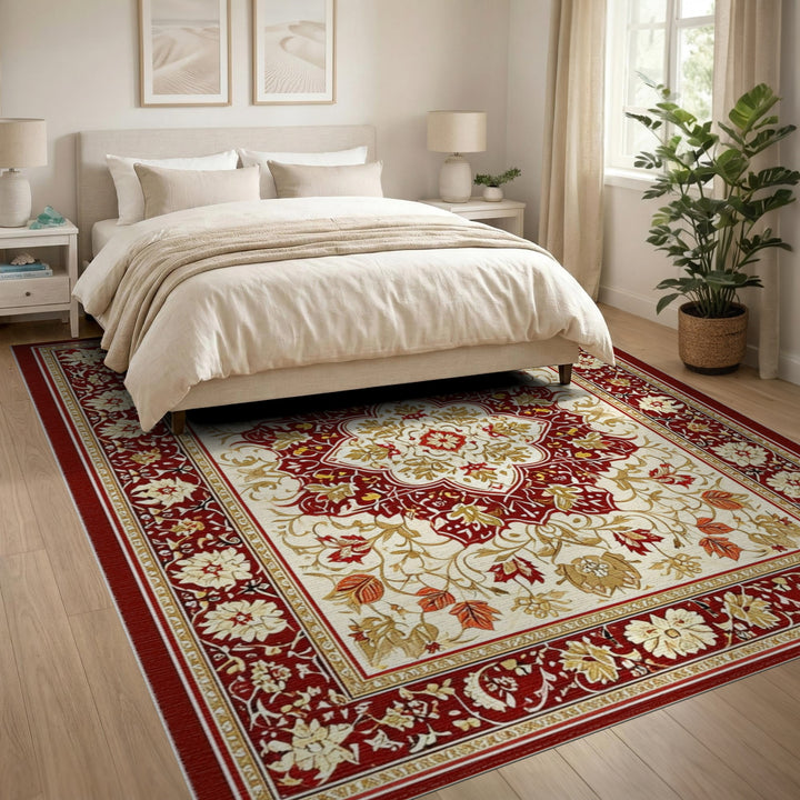 Red Persian Floral Medallion Area Rug