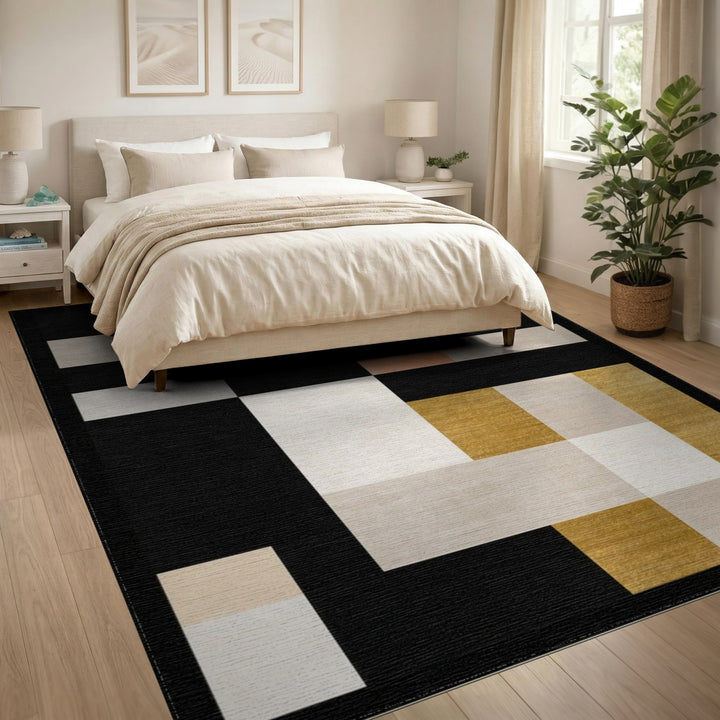 Multi-color and Patterns Modern Geometric Black Gold Area Rug