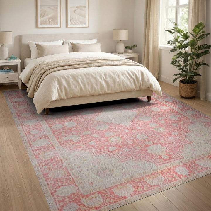 Blush Pink Floral Vintage Area Rug