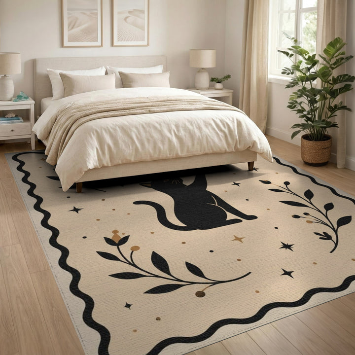 Celestial Cat Beige Boho Rug