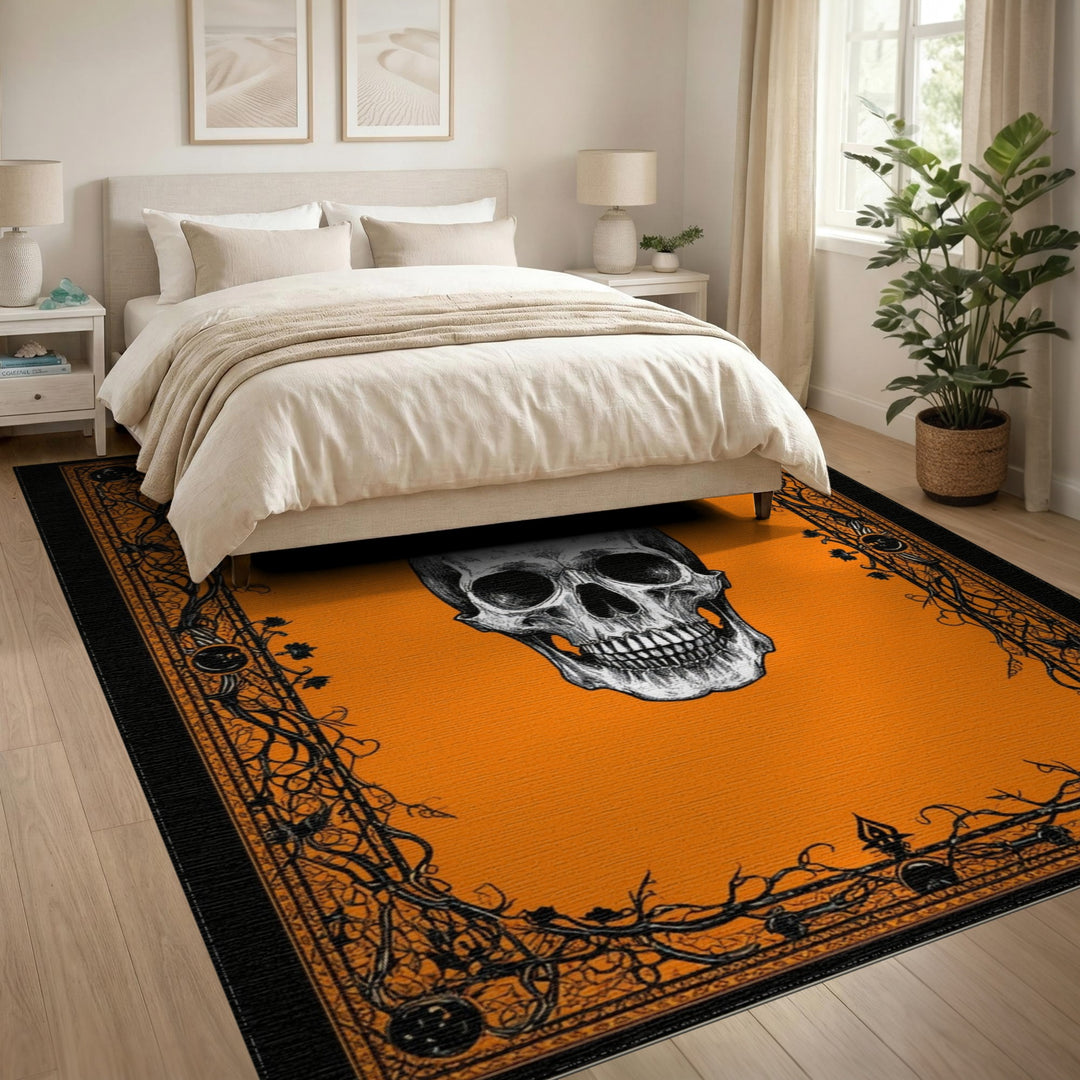 Vintage Skull Orange Area Rug