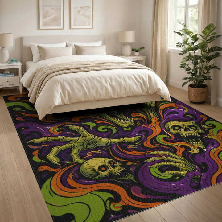 Multi-color and Patterns Psychedelic Skull Swirl Area Rug