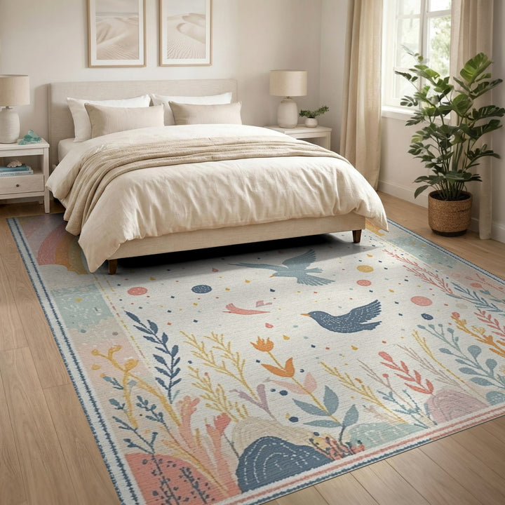 Boho Rainbow Birds Multi-Color Area Rug