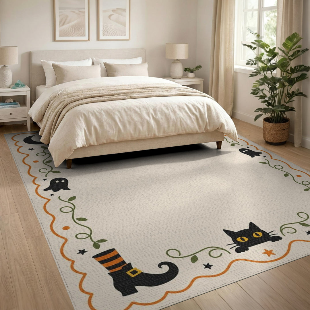 Halloween Black Cat Pumpkin Kids Rug
