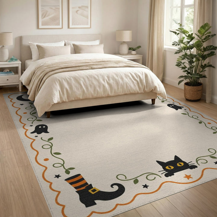 Halloween Black Cat Pumpkin Kids Rug