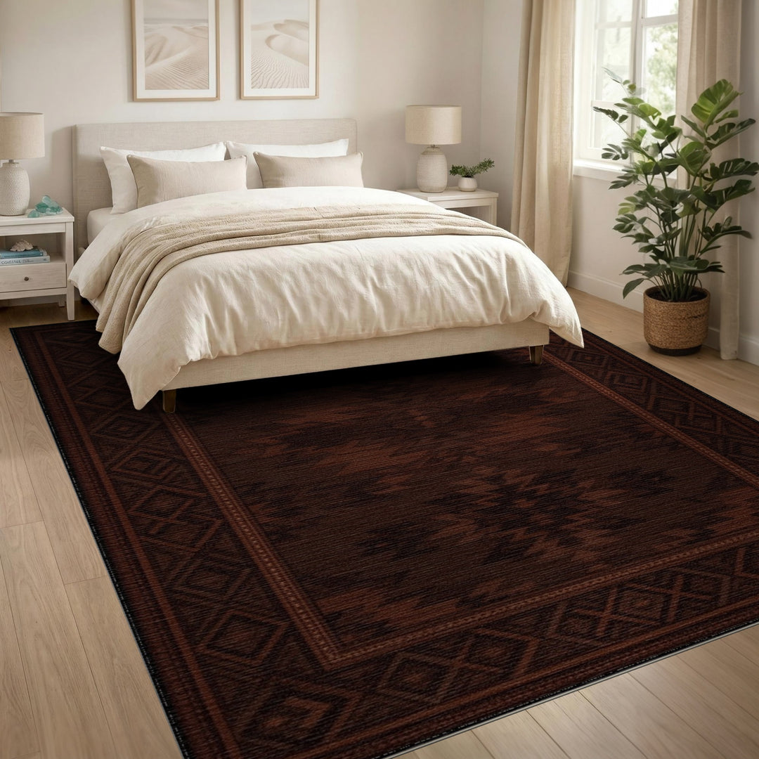 Dark Brown Heritage Tribal Area Rug