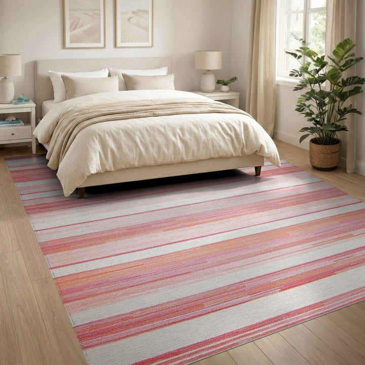 Pink Striped Geometric Pink Area Rug