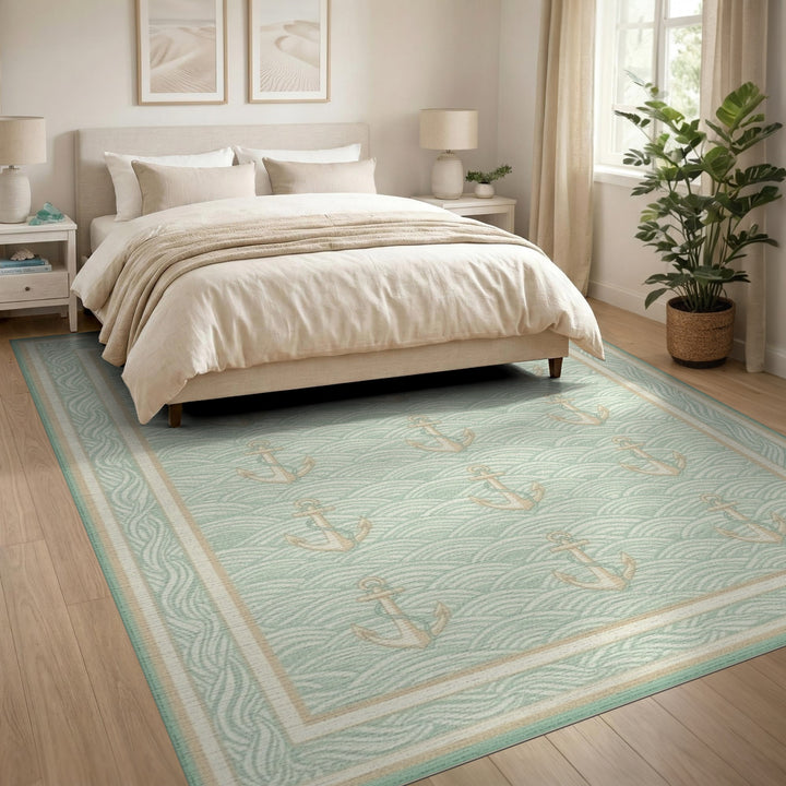 Teal Anchor Wave Area Rug